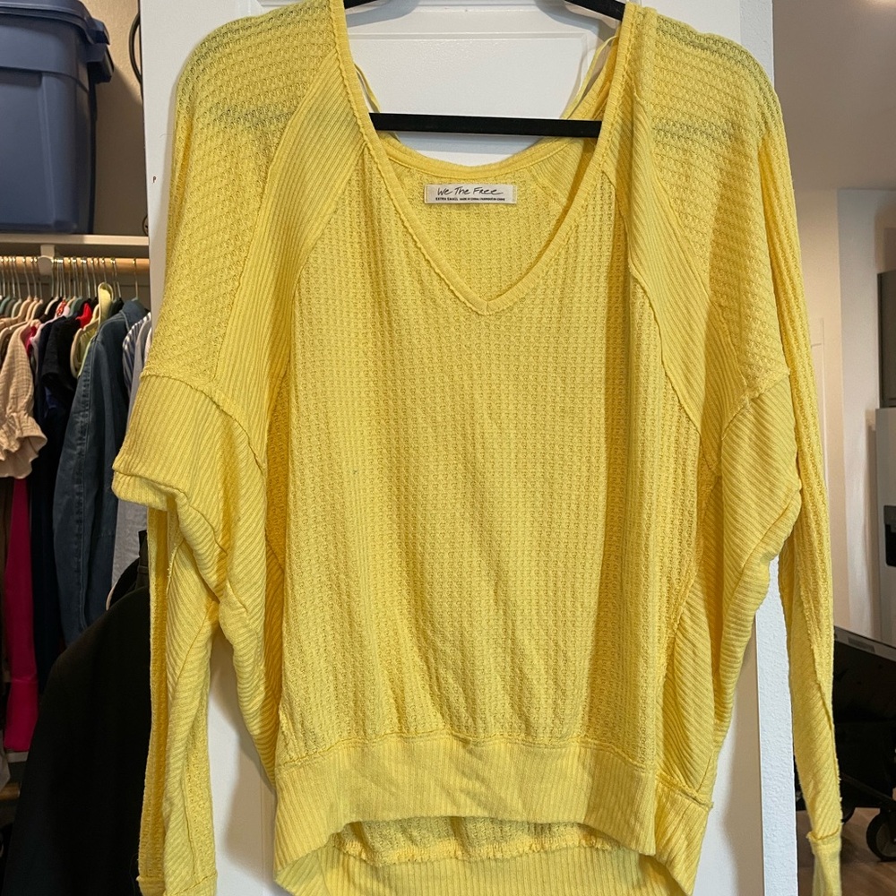 We The Free Yellow V-Neck Sweater Lightweight Knit